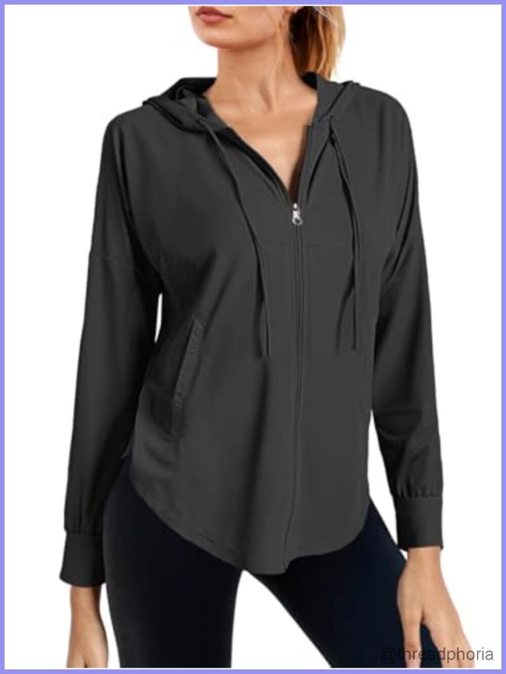UPF 50+ Cropped Zip Up Hoodie Jacket Lightweight Sun Protection Workout Long